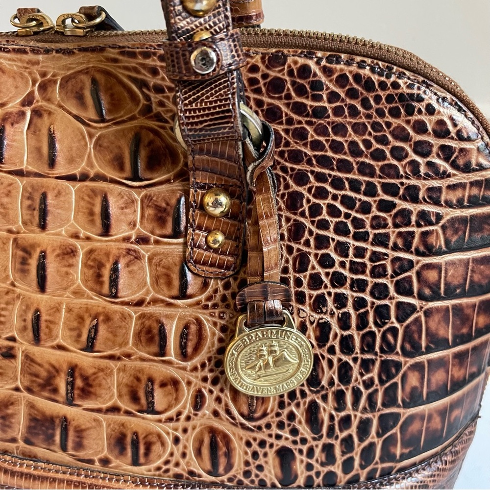 BRAHMIN Vintage Rare 25th Anniversary Croc Embossed Tote Crossbody Bag Pecan - Picture 3 of 12